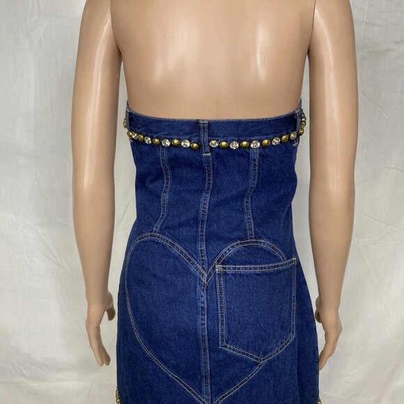 NEW AREA Women's Strapless Crystal Embellished Denim Mini Dress – Size 4 – Blue - Picture 5 of 13